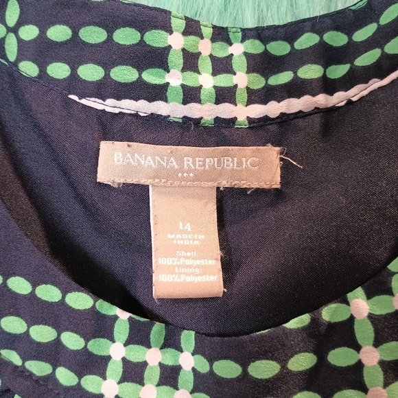 Banana Republic Navy Blue green and White Sleeveless Dress Size 14 - Picture 9 of 9